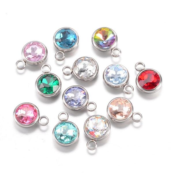 

PandaHall 304 Stainless Steel Glass Rhinestone Charms, Faceted, Flat Round, Mixed Color, 14x10x7mm, Hole: 2.5mm Stainless Steel+Glass Flat..., Multicolor