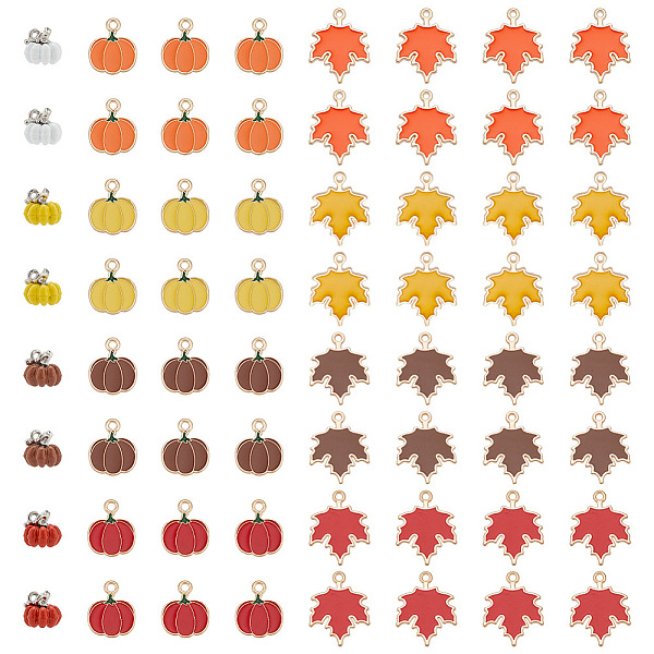 

PandaHall OLYCRAFT 64pcs 12 Styles Maple Leaf Pendants Fall Pumpkin Charms Autumn Theme Alloy Enamel Charm Pendants 3D Pumpkin Pendant for..., Multicolor