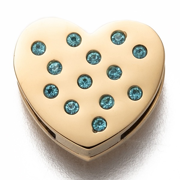 

PandaHall 304 Stainless Steel Slide Charms, with Rhinestone, Heart, Aquamarine, Golden, 12x13x3.5mm, Hole: 8x1.5mm 304 Stainless Steel Heart..., Cyan