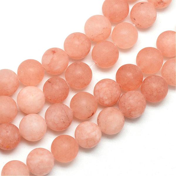 

PandaHall Natural White Jade Bead Strands, Dyed, Frosted, Round, Dark Salmon, 8~9mm, Hole: 1mm, about 46~48pcs/strand, 14.9 inch White Jade..., Red