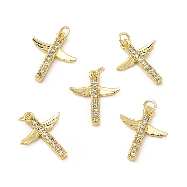 

PandaHall Brass Micro Pave Clear Cubic Zirconia Connector Charms, Cross Wing Links, Real 18K Gold Plated, 20x17x2.5mm, Hole: 1mm Brass+Cubic...