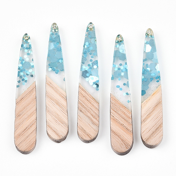 

PandaHall Transparent Resin & White Wood Pendants, Teardrop Charms with Paillettes, Light Sky Blue, 44x7.5x3mm, Hole: 1.5mm Resin+Wood...