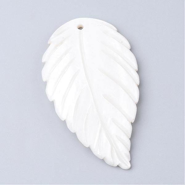 

PandaHall Freshwater Shell Big Pendants, Leaf, White, 78~81x45~50x4~10mm, Hole: 3mm Freshwater Shell Leaf White
