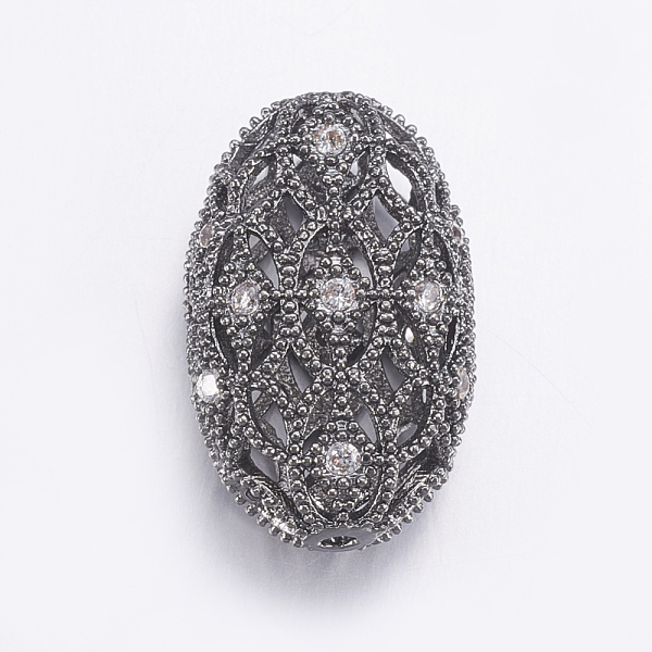 

PandaHall Brass Micro Pave Cubic Zirconia Beads, Long-Lasting Plated, Hollow Oval, Clear, Gunmetal, 19x11.5x7mm, Hole: 1mm Brass+Cubic...