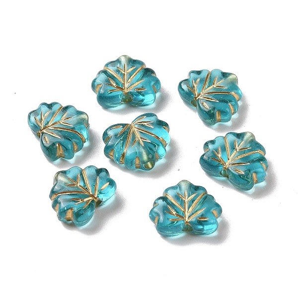 

PandaHall Transparent Acrylic Beads, Golden Metal Enlaced, Leaf, Turquoise, 10.5x13x4.5mm, Hole: 1.8mm, about 1180pcs/500g Acrylic Leaf..., Green