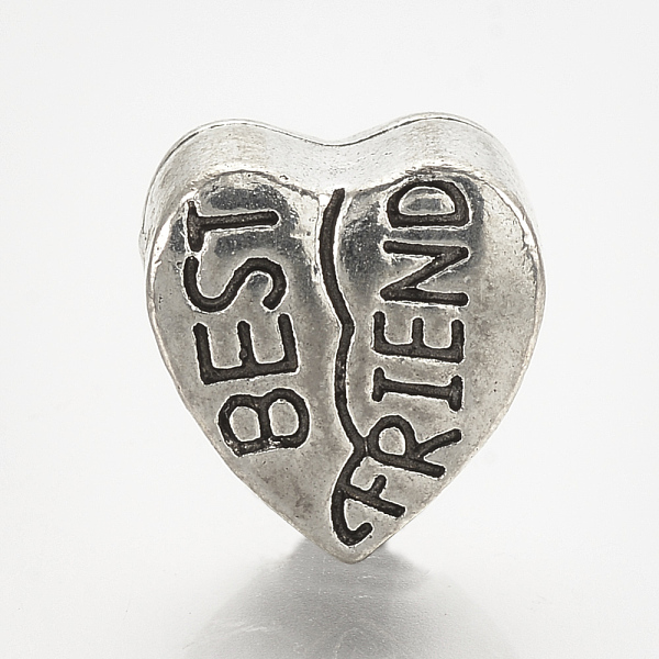

PandaHall Alloy European Beads, Large Hole Beads, Heart with Phrase Best Friend, Antique Silver, 11x10x7mm, Hole: 4mm Alloy Heart