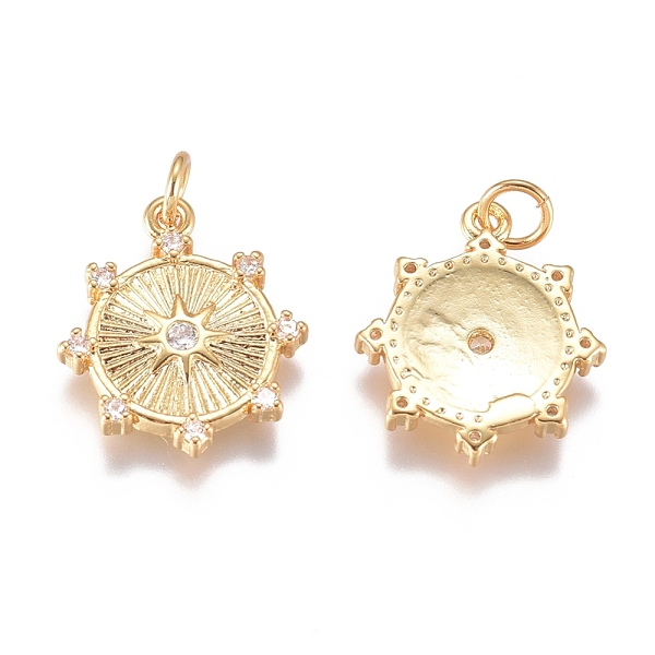 

PandaHall Brass Micro Pave Cubic Zirconia Pendants, with Jump Ring, Long-Lasting Plated, Flat Round, Clear, Golden, 15x13x2mm, Hole: 3mm...