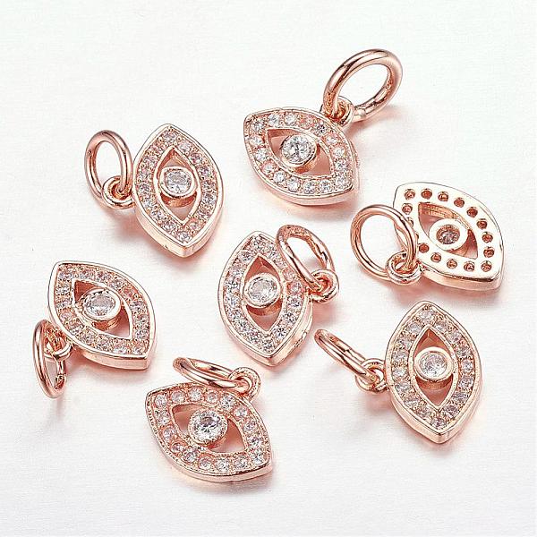 

PandaHall CZ Brass Micro Pave Cubic Zirconia Evil Eye Charms, Rose Gold, 9x11x2mm, Jump Ring: 5x0.8mm Brass+Cubic Zirconia Evil Eye