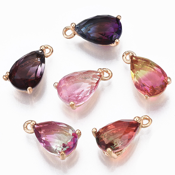 

PandaHall Two Tone Glass Pendants, with Brass Findings, Long-Lasting Plated, Faceted, Teardrop, Mixed Color, 13x7x5mm, Hole: 1.2mm..., Multicolor