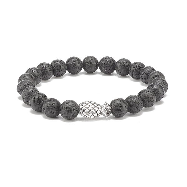 

PandaHall Natural Lava Rock Round Beaded Stretch Bracelet with Alloy Pineapple, Essential Oil Gemstone Jewelry for Women, Inner Diameter...