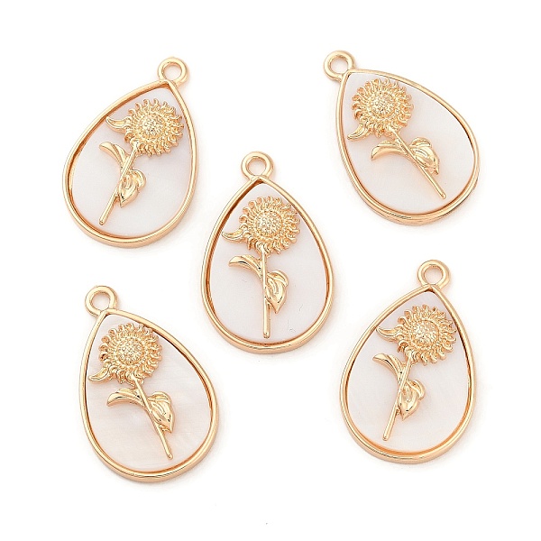 

PandaHall Natural Freshwater Shell Flower Pendants, Alloy Teardrop Charms, Light Gold, 27x17x5mm, Hole: 2mm Freshwater Shell Teardrop
