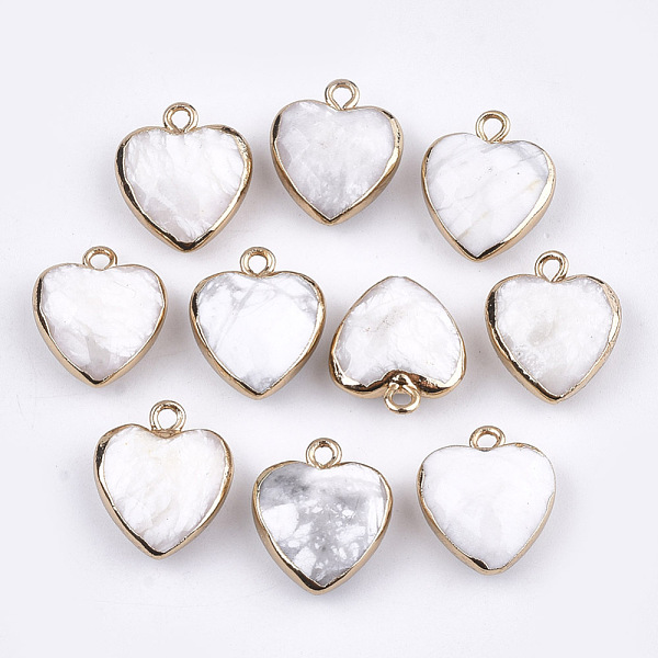 

PandaHall Electroplate Natural Howlite Pendants, with Cadmium Free & Nickel Free & Lead Free Iron Findings, Faceted, Heart, Golden...