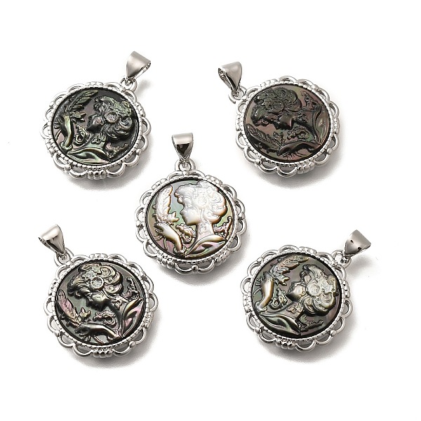 Brass with Natural Shell Carved Pendants