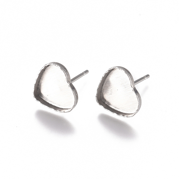 

PandaHall 304 Stainless Steel Stud Earring Findings, Heart, Stainless Steel Color, Tray: 8x9mm, 9x10mm, Pin: 0.8mm 304 Stainless Steel Heart