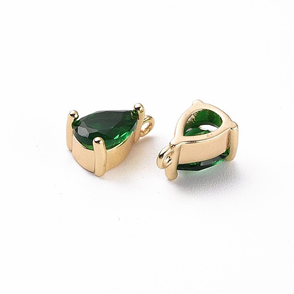 

PandaHall Real 18K Gold Plated Brass Charms, with Cubic Zirconia, Teardrop, Green, 9x6x4.5mm, Hole: 1mm Brass+Cubic Zirconia Teardrop Green
