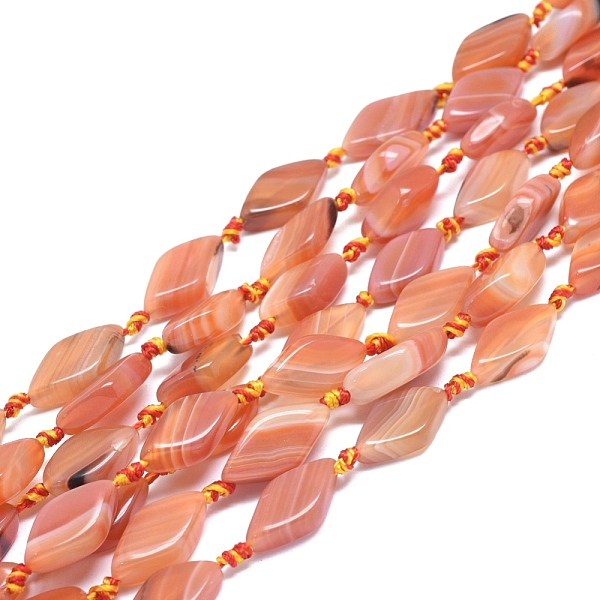 

PandaHall Natural Banded Agate/Striped Agate Beads Strands, Dyed & Heated, Rhombus, Dark Orange, 22~25x11~13x5~7mm, Hole: 1.8mm, about...