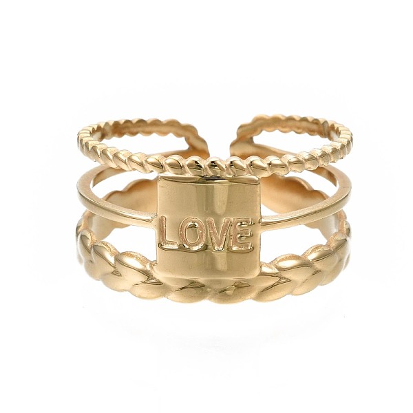 

PandaHall 304 Stainless Steel Rectangle with Word Love Open Cuff Ring, Chunky Hollow Ring for Women, Golden, US Size 6 1/4(16.7mm) 304...