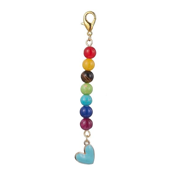 

PandaHall Alloy Enamel Heart Pendant Decorations, with Chakra Natural Gemstone Round Bead and Alloy Lobster Claw Clasps, Light Blue, 100mm...