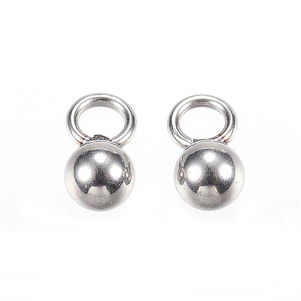 PandaHall 304 Stainless Steel Pendant End Piece, Round, Stainless Steel Color, 6x3mm, Hole: 2mm 304 Stainless Steel Round