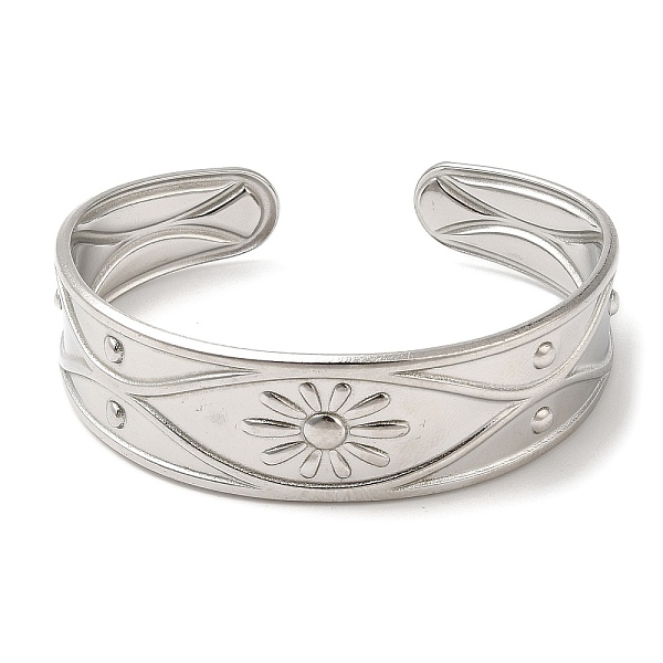 

PandaHall 304 Stainless Steel Cuff Bangles, Flower Open Bangles for Women, Stainless Steel Color, Inner Diameter: 2x1-7/8 inch(5.2x4.7cm)...