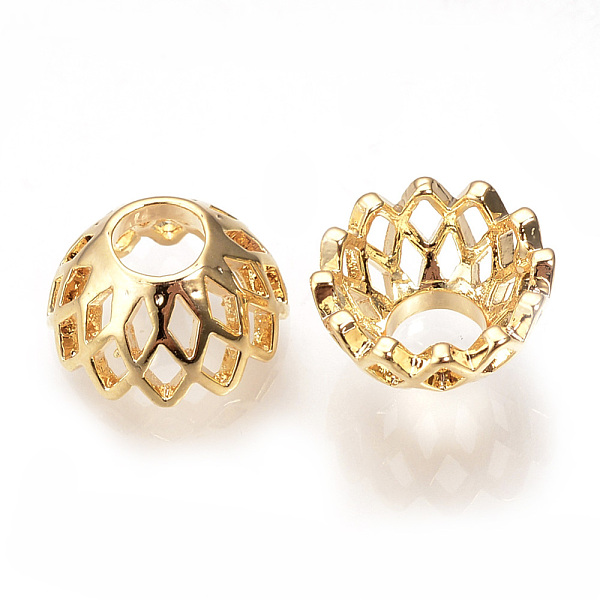 

PandaHall Brass Bead Caps, Multi-Petal, Nickel Free, Real 18K Gold Plated, 10x5mm, Hole: 3.5mm Brass