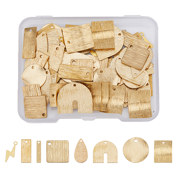 

PandaHall SUPERFINDINGS 80Pcs 8 Style Brass Pendants, Rhombus & Horseshoe & Teardrop & Lightning Bolt, Raw(Unplated), 12~18x3~17x0.5~1mm...