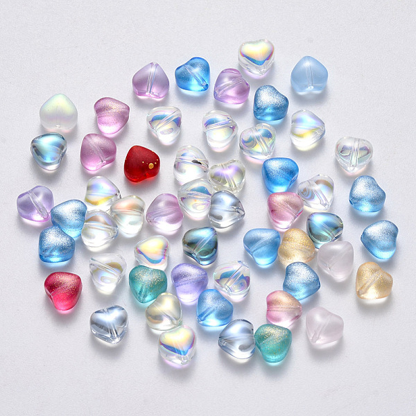 

PandaHall Transparent Spray Painted Glass Beads, Heart, Mixed Style, Mixed Color, 6x6x4mm, Hole: 0.7mm Glass Heart Multicolor