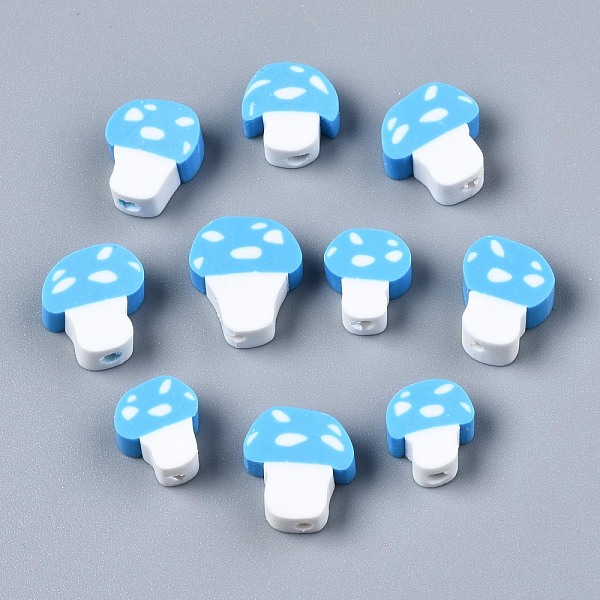 

PandaHall Handmade Polymer Clay Beads, Mushroom, Deep Sky Blue, 9~13x8.5~12x4~5mm, Hole: 1.8mm Polymer Clay Mushroom