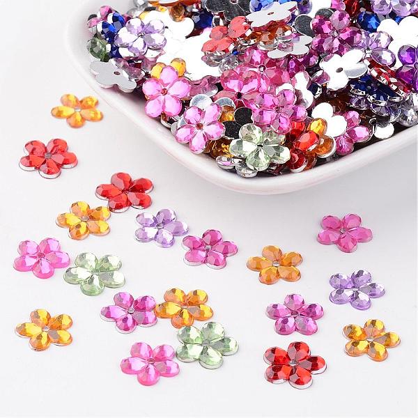 PandaHall Acrylic Rhinestone Flat Back Cabochons, Flower, Mixed Color, 11x2mm Acrylic Rhinestone Flower Multicolor