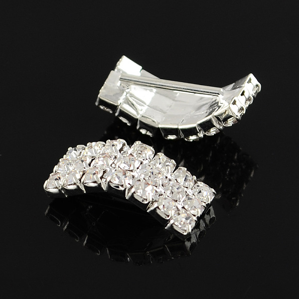 

PandaHall Brass Rhinestone Slide Charms, Silver Color Plated, Crystal, 21x9x7mm, Hole: 11x3mm Brass Rectangle Silver