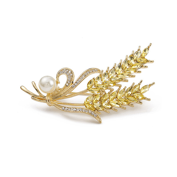 

PandaHall Rhinestone Wheat Brooch Pin with Plastic Pearl Beaded, Alloy Lapel Pin for Backpack Clothes, Light Gold, 59x30x4.5mm...