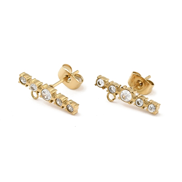 

PandaHall Ion Plating(IP) 304 Stainless Steel with Clear Cubic Zirconia Stud Earring Findings, with Horizontal Loops and Ear Nuts, Rectangle...