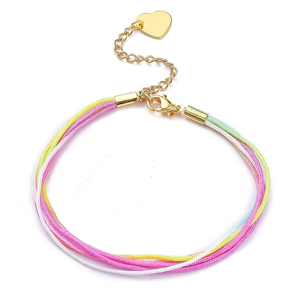 PandaHall Segment Dyed Polyester Threads Multi-strand Bracelets, with Golden Plated 304 Stainless Steel Heart Charms and Lobster Claw Clasps...