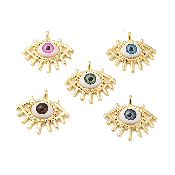

PandaHall Evil Eye Resin Brass Pendants, Eye Charm, Real 18K Gold Plated, Mixed Color, 27x30.5x6mm, Hole: 4.5x3mm Brass+Resin Eye Multicolor