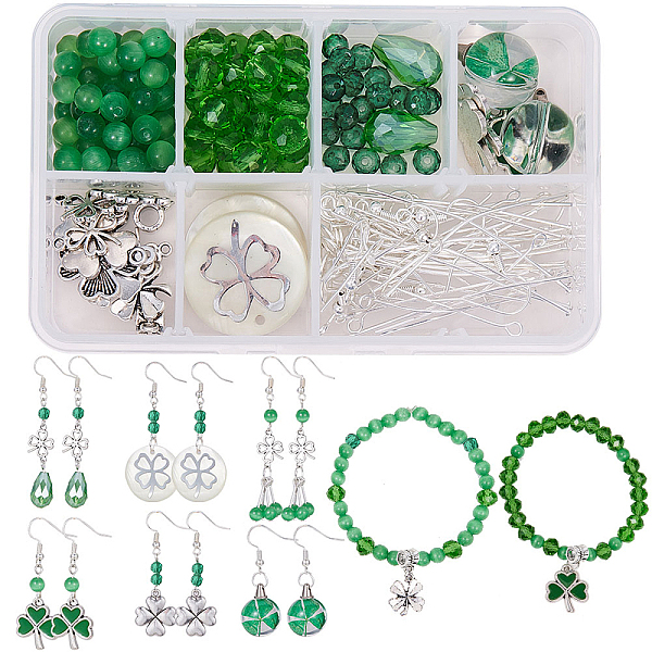 PandaHall DIY Earring Making, with Glass Beads, Alloy Tube Bails and Pendants, Brass Earring Hooks, Mixed Color Glass Green
