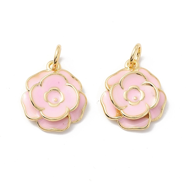 

PandaHall Rack Plating Brass Pendants, with Enamel and Jump Rings, Real 18K Gold Plated, Cadmium Free & Lead Free, Flower, Pink, 17x15x4mm...