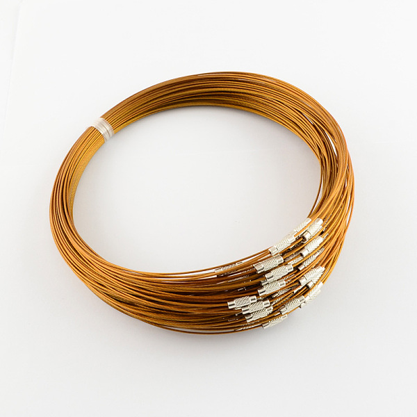 

PandaHall Steel Wire Bracelet Cord DIY Jewelry Making, with Brass Screw Clasp, Chocolate, 225x1mm Steel Brown