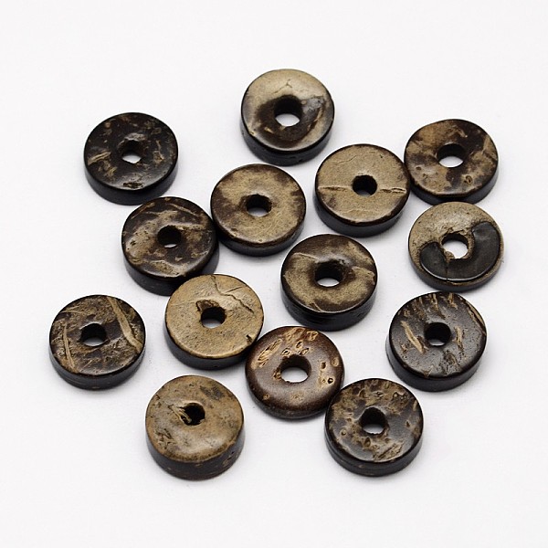 

PandaHall Dyed Donut Coconut Beads, Coconut Brown, 9x2~5mm, Hole: 2mm, about 1612pcs/500g Coconut Donut Brown