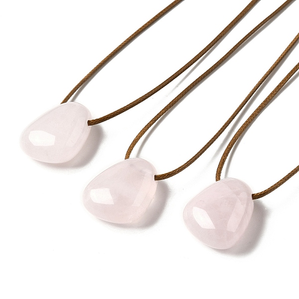 

PandaHall Natural Rose Quartz Triangle Pendant Necklace with Waxed Cord for Women, 15.75~29.92 inch(40~76cm) Rose Quartz