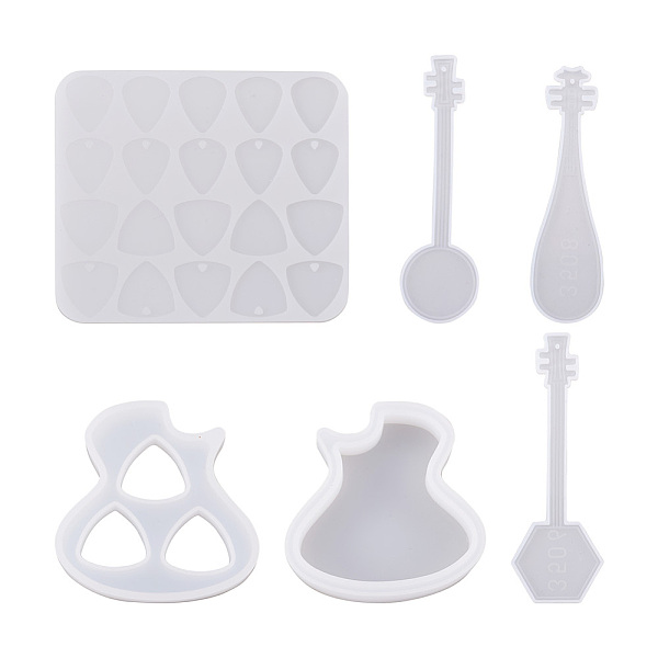 

PandaHall Fashewelry Guitar Pick Storage Box Silicone Molds, with 304 Stainless Steel Jump Rings, Iron Split Key Rings, Tassel Pendant..., White