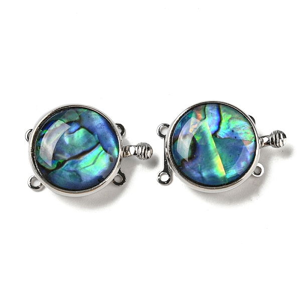 

PandaHall Paua Shell Box Clasp, with Alloy Loops, Flat Round, Colorful, 23.5x17.5x6~7mm, Hole: 1.2mm Shell Flat Round