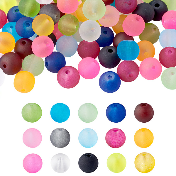 

PandaHall 1Box 15 Color Transparent Glass Beads, Frosted, Round, Mixed Color, 8mm, Hole: 1.3~1.6mm, about 20~24pcs/color, 300~360pcs/box..., Multicolor