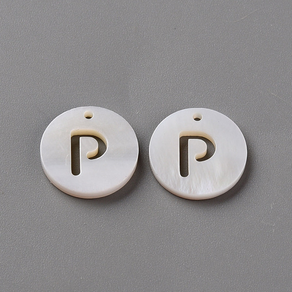 

PandaHall Natural Freshwater Shell Pendants, Flat Round with Letter, Letter.P, 12x1.5mm, Hole: 1mm Freshwater Shell Letter P White