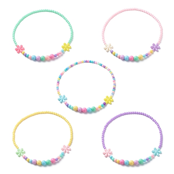 

PandaHall Flower Opaque Acrylic Stretch Kid Necklaces, Mixed Color, 17.72 inch(45cm) Acrylic Multicolor