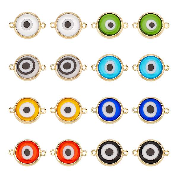 

PandaHall DICOSMETIC 16Pcs Evil Eye Connector Charms Lampwork Brass Connector Bead Charms Flat Round Links Charms Double Side Evil Eye..., Multicolor