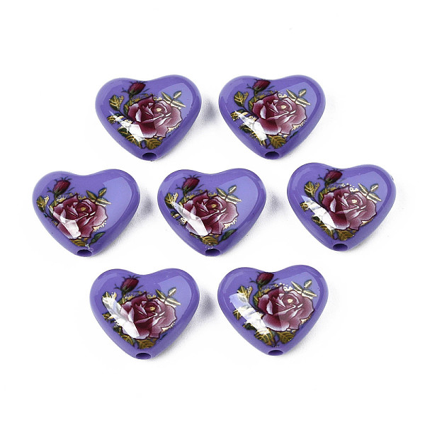 

PandaHall Flower Printed Opaque Acrylic Heart Beads, Slate Blue, 16x19x8mm, Hole: 2mm Acrylic Heart