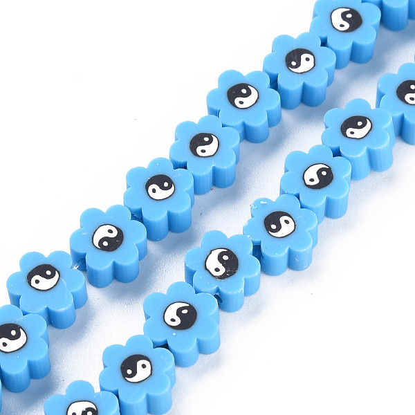 

PandaHall Handmade Polymer Clay Bead Strands, Flower with Yin Yang, Light Sky Blue, 7~9x7~9x4~5mm, Hole: 1.2~1.4mm, about 40pcs/strand...