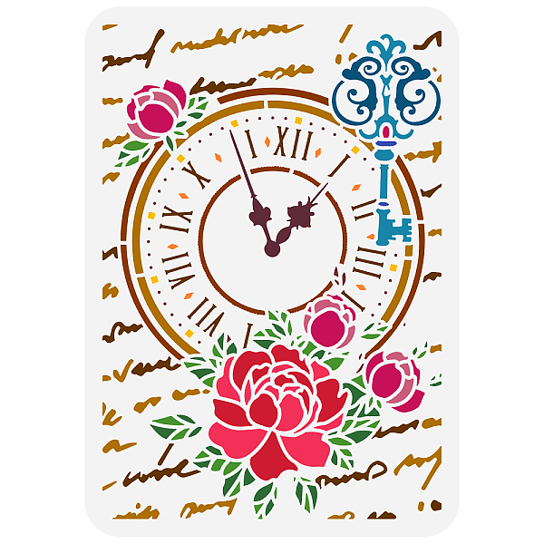 

PandaHall FINGERINSPIRE Clock Stencil for Painting 8.3x11.7inch Floral Clock Stencil Plastic Clock Rose Key Patterns Stencil Space Theme...
