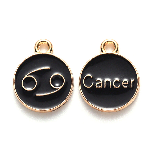 

PandaHall Alloy Enamel Pendants, Cadmium Free & Lead Free, Flat Round with Constellation, Light Gold, Black, Cancer, 22x18x2mm, Hole: 1.5mm...