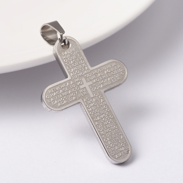 

PandaHall 304 Stainless Steel Pendants, Cross with Lord's Prayero, Stainless Steel Color, 37x25.5x2mm, Hole: 9x5mm 304 Stainless Steel Cross